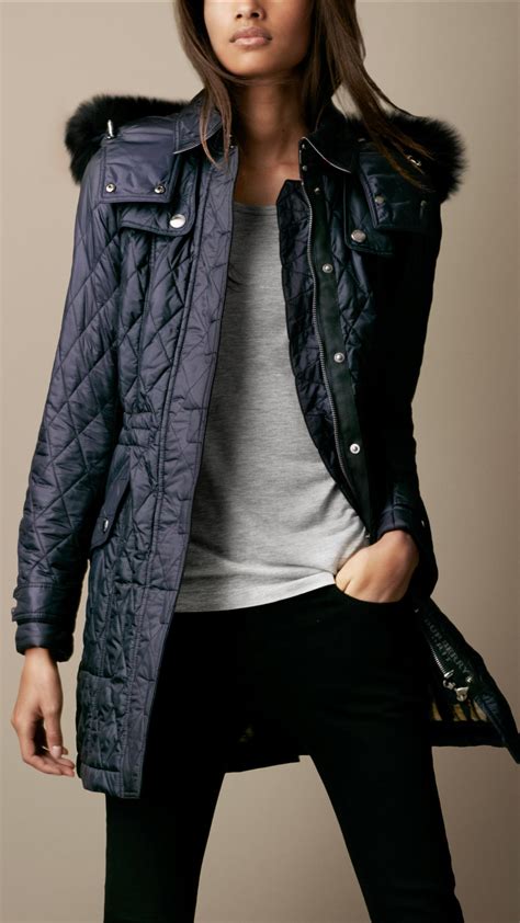 burberry brit benley fur-trim quilted jacket|burberry quilted jackets.